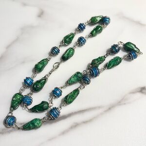 Artisan Hand Painted Wire Wrapped Beaded Necklace